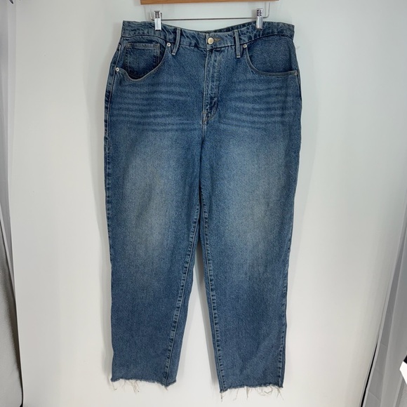 Good American High Rise Wide Leg Raw Hem Denim Jeans - Picture 1 of 4